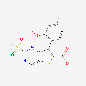 molecular formula C16H13FN2O5S2 B13868297 Methyl 7-(4-fluoro-2-methoxyphenyl)-2-methylsulfonylthieno[3,2-d]pyrimidine-6-carboxylate 