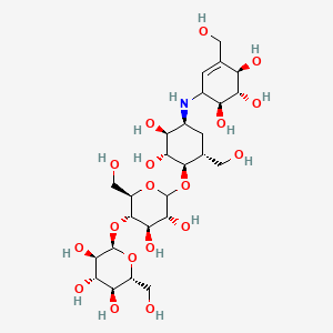 (2R,3R,4S,5S,6R)-2-[(2R,3S,4R,5R)-6-[(1R,2R,3S,4S,6R)-2,3-dihydroxy-6-(hydroxymethyl)-4-[[(4R,5S,6S)-4,5,6-trihydroxy-3-(hydroxymethyl)cyclohex-2-en-1-yl]amino]cyclohexyl]oxy-4,5-dihydroxy-2-(hydroxymethyl)oxan-3-yl]oxy-6-(hydroxymethyl)oxane-3,4,5-triol