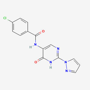 4-chloro-N-(6-oxo-2-(1H-pyrazol-1-yl)-1,6-dihydropyrimidin-5-yl)benzamide