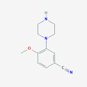 molecular formula C12H15N3O B13869077 4-Methoxy-3-(piperazin-1-yl)benzonitrile 