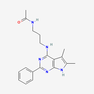 molecular formula C19H23N5O B13869979 N-[3-[(5,6-dimethyl-2-phenyl-7H-pyrrolo[2,3-d]pyrimidin-4-yl)amino]propyl]acetamide 