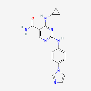 molecular formula C17H17N7O B13870126 4-(Cyclopropylamino)-2-(4-imidazol-1-ylanilino)pyrimidine-5-carboxamide 