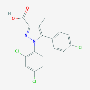 molecular formula C17H11Cl3N2O2 B138702 5-(4-Chlorophenyl)-1-(2,4-dichlorophenyl)-4-methyl-1H-pyrazole-3-carboxylic acid CAS No. 162758-35-2
