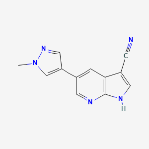 molecular formula C12H9N5 B13870374 5-(1-methylpyrazol-4-yl)-1H-pyrrolo[2,3-b]pyridine-3-carbonitrile 