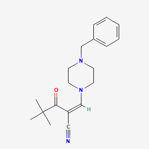 molecular formula C19H25N3O B1387088 2-(2,2-Dimethylpropanoyl)-3-(4-benzylpiperazinyl)prop-2-enenitrile CAS No. 1024869-99-5
