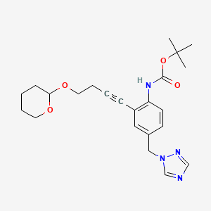 molecular formula C23H30N4O4 B13871299 tert-butyl N-[2-[4-(oxan-2-yloxy)but-1-ynyl]-4-(1,2,4-triazol-1-ylmethyl)phenyl]carbamate 