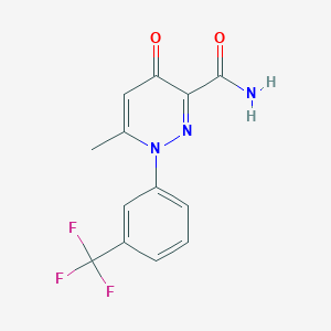 molecular formula C13H10F3N3O2 B13872062 6-Methyl-4-oxo-1-[3-(trifluoromethyl)phenyl]-1,4-dihydropyridazine-3-carboxamide CAS No. 133221-34-8