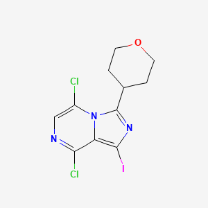 5,8-dichloro-1-iodo-3-(tetrahydro-2H-pyran-4-yl)imidazo[1,5-a]pyrazine