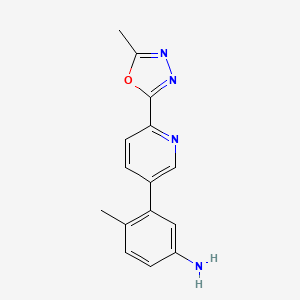 molecular formula C15H14N4O B13873014 4-Methyl-3-(6-(5-methyl-1,3,4-oxadiazol-2-yl)pyridin-3-yl)aniline 