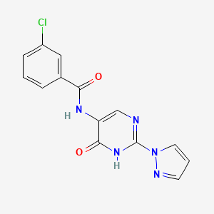 molecular formula C14H10ClN5O2 B13873221 3-chloro-N-(6-oxo-2-(1H-pyrazol-1-yl)-1,6-dihydropyrimidin-5-yl)benzamide 