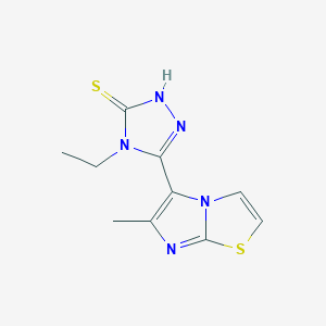 molecular formula C10H11N5S2 B1387344 4-ethyl-5-(6-methylimidazo[2,1-b][1,3]thiazol-5-yl)-4H-1,2,4-triazole-3-thiol CAS No. 1105191-31-8