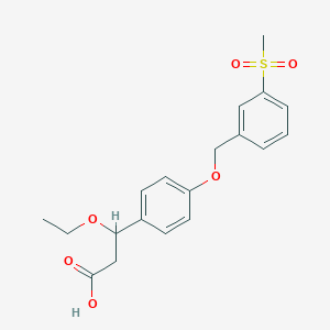 molecular formula C19H22O6S B13873535 3-Ethoxy-3-[4-[(3-methylsulfonylphenyl)methoxy]phenyl]propanoic acid 