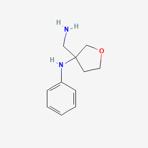 molecular formula C11H16N2O B13874138 3-(aminomethyl)-N-phenyloxolan-3-amine 