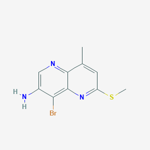 molecular formula C10H10BrN3S B13874315 4-Bromo-8-methyl-6-methylsulfanyl-1,5-naphthyridin-3-amine 