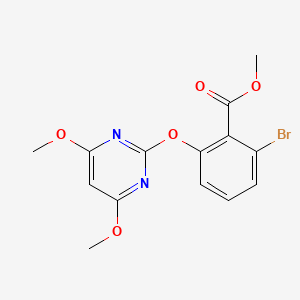 molecular formula C14H13BrN2O5 B13874809 Methyl 2-bromo-6-(4,6-dimethoxypyrimidin-2-yl)oxybenzoate 