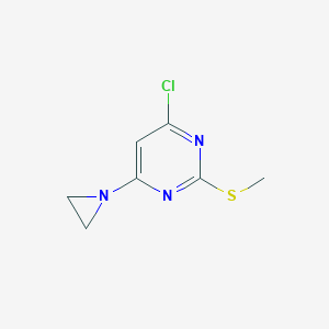 molecular formula C7H8ClN3S B13875419 Pyrimidine, 4-(1-aziridinyl)-6-chloro-2-(methylthio)- 