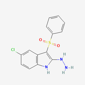 molecular formula C14H12ClN3O2S B13875700 3-(Benzenesulfonyl)-5-chloro-2-hydrazinyl-1H-indole CAS No. 918494-32-3