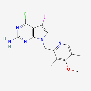 molecular formula C15H15ClIN5O B1387574 4-氯-5-碘-7-((4-甲氧基-3,5-二甲基吡啶-2-基)甲基)-7H-吡咯并[2,3-d]嘧啶-2-胺 CAS No. 911397-54-1