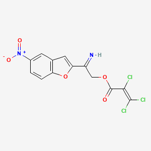 molecular formula C13H7Cl3N2O5 B13875840 5-Nitro-2-{[(2,3,3-trichloroallanoyl)oxy]ethanimidoyl}-1-benzo[b]furan 