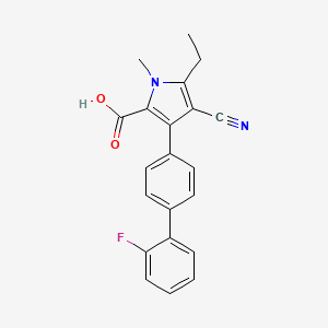 molecular formula C21H17FN2O2 B1387595 4-cyano-5-ethyl-3-(2'-fluoro-[1,1'-biphenyl]-4-yl)-1-methyl-1H-pyrrole-2-carboxylic acid CAS No. 851196-32-2