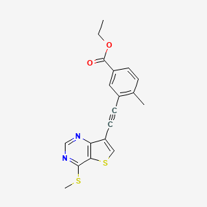 molecular formula C19H16N2O2S2 B13876086 Ethyl 4-methyl-3-((4-(methylthio)thieno[3,2-d]pyrimidin-7-yl)ethynyl)benzoate 