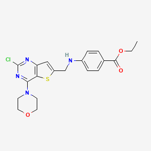 molecular formula C20H21ClN4O3S B13876602 Ethyl 4-[(2-chloro-4-morpholin-4-ylthieno[3,2-d]pyrimidin-6-yl)methylamino]benzoate 