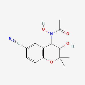 molecular formula C14H16N2O4 B13877011 N-(6-cyano-3-hydroxy-2,2-dimethyl-3,4-dihydrochromen-4-yl)-N-hydroxyacetamide 