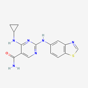 molecular formula C15H14N6OS B13877321 2-(1,3-benzothiazol-5-ylamino)-4-(cyclopropylamino)pyrimidine-5-carboxamide 