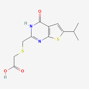 molecular formula C12H14N2O3S2 B1387846 {[(6-Isopropyl-4-oxo-3,4-dihydrothieno[2,3-d]pyrimidin-2-yl)methyl]thio}acetic acid CAS No. 1144489-45-1