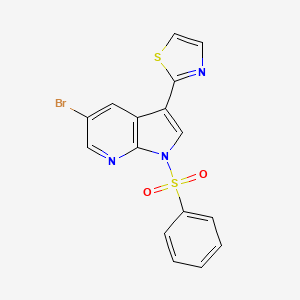 molecular formula C16H10BrN3O2S2 B13878496 2-[1-(Benzenesulfonyl)-5-bromopyrrolo[2,3-b]pyridin-3-yl]-1,3-thiazole 