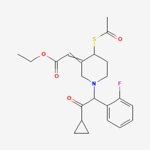 molecular formula C22H26FNO4S B13878531 Ethyl 2-[4-acetylsulfanyl-1-[2-cyclopropyl-1-(2-fluorophenyl)-2-oxoethyl]piperidin-3-ylidene]acetate 