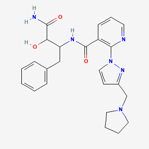 N-(4-amino-3-hydroxy-4-oxo-1-phenylbutan-2-yl)-2-[3-(pyrrolidin-1-ylmethyl)pyrazol-1-yl]pyridine-3-carboxamide