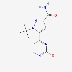 molecular formula C13H17N5O2 B13878975 1-Tert-butyl-5-(2-methoxypyrimidin-4-yl)pyrazole-3-carboxamide 