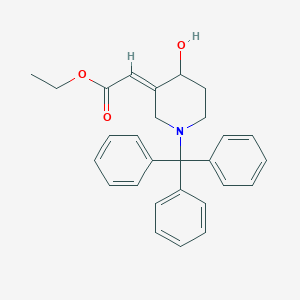 molecular formula C28H29NO3 B138796 Ethyl (2E)-[4-hydroxy-1-(triphenylmethyl)piperidin-3-ylidene]acetate CAS No. 239466-40-1