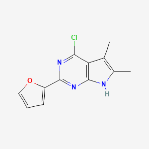 molecular formula C12H10ClN3O B13880071 4-chloro-2-(furan-2-yl)-5,6-dimethyl-7H-pyrrolo[2,3-d]pyrimidine 