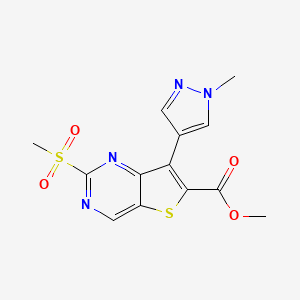 molecular formula C13H12N4O4S2 B13881830 Methyl 7-(1-methylpyrazol-4-yl)-2-methylsulfonylthieno[3,2-d]pyrimidine-6-carboxylate 