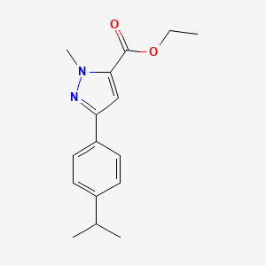 molecular formula C16H20N2O2 B13882076 Ethyl 2-methyl-5-(4-propan-2-ylphenyl)pyrazole-3-carboxylate 