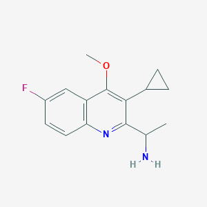 molecular formula C15H17FN2O B13882588 1-(3-Cyclopropyl-6-fluoro-4-methoxyquinolin-2-yl)ethanamine 