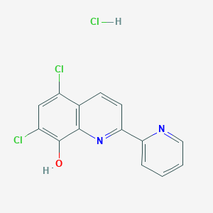 molecular formula C14H9Cl3N2O B13882688 5,7-Dichloro-2-pyridin-2-ylquinolin-8-ol;hydrochloride 