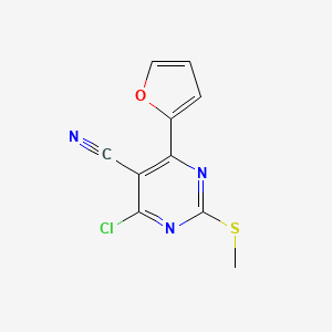 molecular formula C10H6ClN3OS B13882699 4-Chloro-6-(2-furyl)-2-methylsulfanylpyrimidine-5-carbonitrile 