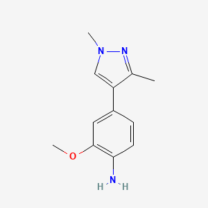 molecular formula C12H15N3O B13883292 4-(1,3-Dimethylpyrazol-4-yl)-2-methoxyaniline 