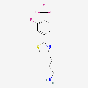 molecular formula C13H12F4N2S B1388477 3-{2-[3-Fluoro-4-(trifluoromethyl)phenyl]-1,3-thiazol-4-yl}-1-propanamine CAS No. 1186404-54-5