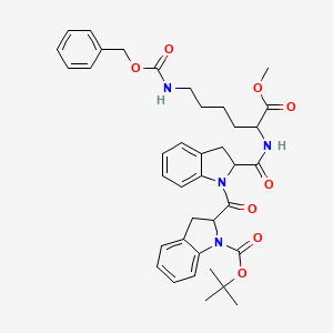 2-Methyl-2-propanyl 2-({2-[(6-{[(benzyloxy)carbonyl]amino}-1-methoxy-1-oxo-2-hexanyl)carbamoyl]-2,3-dihydro-1H-indol-1-yl}carbonyl)-1-indolinecarboxylate