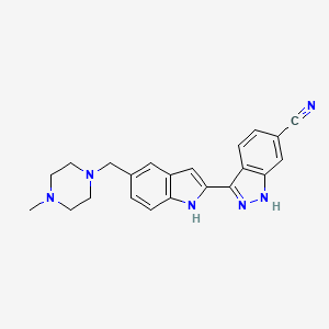 molecular formula C22H22N6 B13886643 3-[5-[(4-methylpiperazin-1-yl)methyl]-1H-indol-2-yl]-1H-indazole-6-carbonitrile 