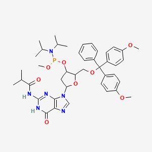 molecular formula C42H53N6O8P B13886677 N-{9-[(2R,4S,5R)-5-{[bis(4-methoxyphenyl)(phenyl)methoxy]methyl}-4-({[bis(propan-2-yl)amino](methoxy)phosphanyl}oxy)oxolan-2-yl]-6-oxo-6,9-dihydro-1H-purin-2-yl}-2-methylpropanamide 