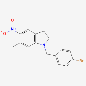 molecular formula C17H17BrN2O2 B13887626 1-[(4-Bromophenyl)methyl]-4,6-dimethyl-5-nitro-2,3-dihydroindole 