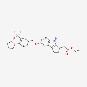 molecular formula C28H30F3NO3 B13888268 Ethyl 2-(7-(4-Cyclopentyl-3-(trifluoromethyl)benzyloxy)-1,2,3,4-tetrahydrocyclopenta[b]indol-3-yl)acetate 