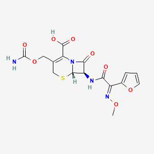 molecular formula C16H16N4O8S B13888671 (6S,7R)-3-(carbamoyloxymethyl)-7-[[(2E)-2-(furan-2-yl)-2-methoxyiminoacetyl]amino]-8-oxo-5-thia-1-azabicyclo[4.2.0]oct-2-ene-2-carboxylic acid 