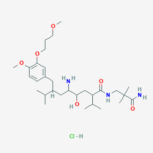 5-amino-N-(3-amino-2,2-dimethyl-3-oxopropyl)-4-hydroxy-7-[[4-methoxy-3-(3-methoxypropoxy)phenyl]methyl]-8-methyl-2-propan-2-ylnonanamide hydrochloride