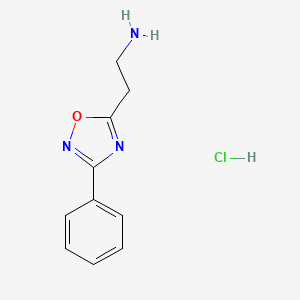 molecular formula C10H12ClN3O B1389004 2-(3-Phenyl-[1,2,4]oxadiazol-5-YL)-ethylamine hydrochloride CAS No. 1185304-75-9